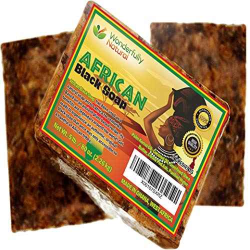 Organic African Black Soap - 5 Pound Best for Acne, Eczema, Dry Skin, Psoriasis, Scars, Dermatitis, White Heads Pimples, Face & Body Wash, Raw Handcrafted Beauty Scrub Bar