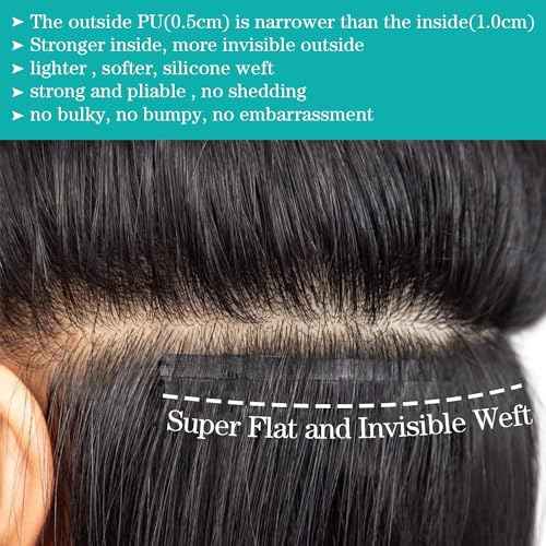 Seamless Clip In Hair Extensions Real Human Hair Invisible PU Skin Weft Body Wave Clip Ins 100% Unprocessed Brazilian Remy Human Hair Extensions 7pcs with 16Clips 110g£¨Natural Black,22 inch£©