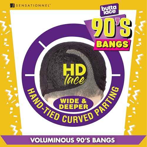 Sensationnel Butta Lace 90Sbangs Wigs - Unit 902 Glueless Wide Deep Part Synthetic Preplucked Hairline (1B OFFBLACK)