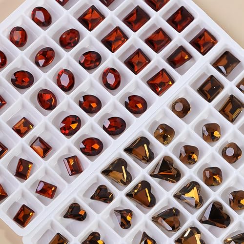 100Pcs Autumn Winter Crystal Brown Orange Yellow Nail Art Rhinestones Pointed Bottom Multi Shapes Nail Supplies Heart Snowflake Maillard Color Diamonds Nail Gem Nail Jewelry for Women Acrylic Supplies