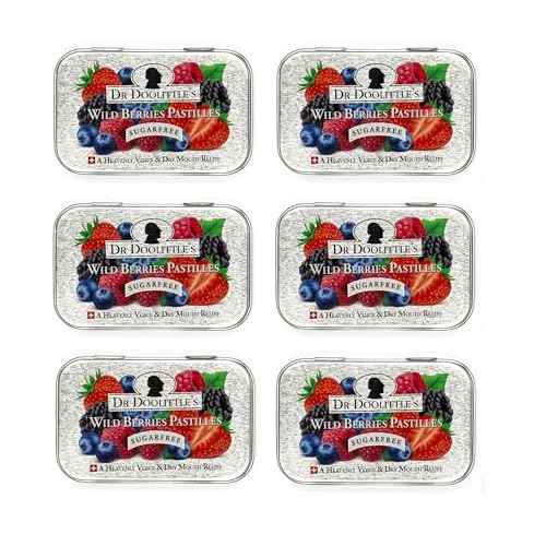 Dr. Doolittle¡¯s Sugar Free Soft Fruit Pastilles for Voice and Throat, Wild Berries Flavor, 2.12 Ounce Tin, Approximately 25 Count Package, 6 Pack