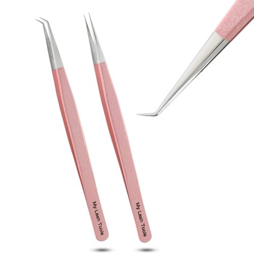 2pcs Straight & Curved Isolation Tweezers for Eyelash Extensions – 14cm Japanese Stainless Steel, Blush Pink, Best for Individual & Classic Lashes