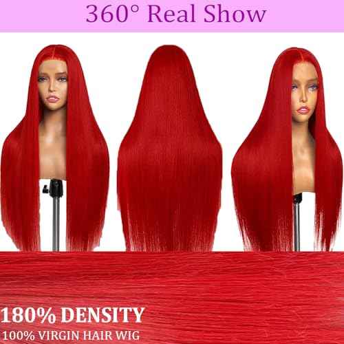 PANDA ANGEL Burgundy Lace Front Wigs Human Hair Straight Dark Red Colored 26 Inch 13x4 HD Lace Frontal Wigs for Women Human Hair Pre Plucked Red Burgundy Glueless Human Hair Wigs with Baby Hair