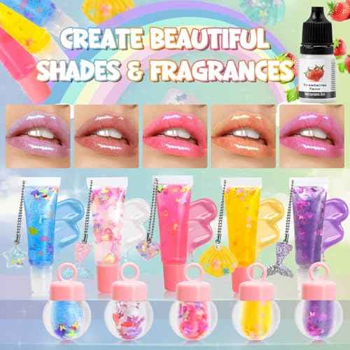 Jcoos Lip Gloss Making Kit - Keychain DIY Lip Gloss Set for Teens Kids, DIY Lipgloss Making Kit, Make Your Own Lip Gloss Kit, Moisturizing Glitter Keychain Kids Gifts Tweens Girls Christmas 10-12