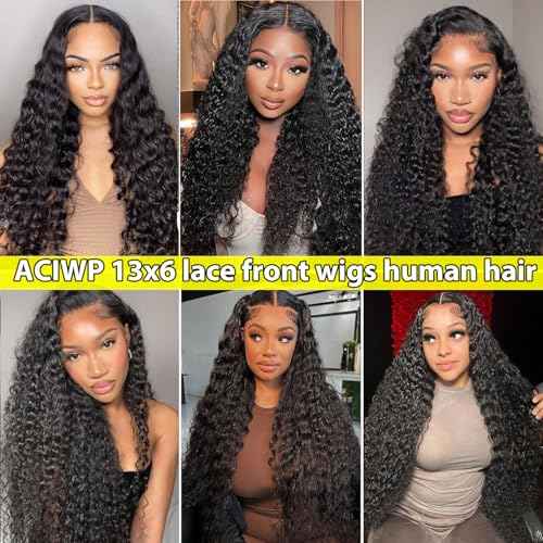 Deep Wave Lace Front Wigs Human Hair 13x6 HD Lace Front Wigs Human Hair Deep Curly Wig for Black Women Pre Plucked Natural Color 28 Inch