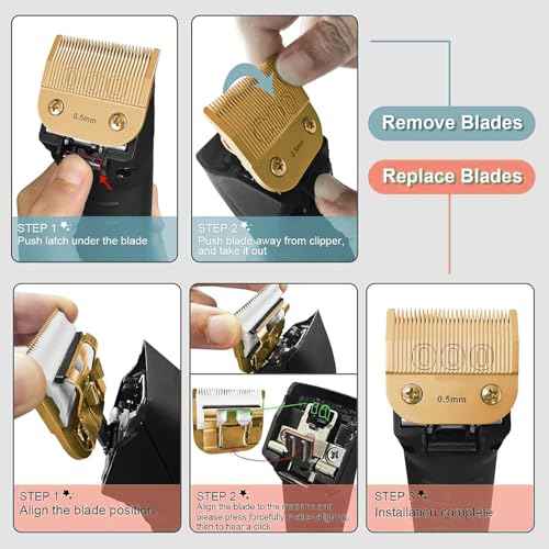 Professional Detachable Replacement Ceramic Blades Set,Cut Length,Compatible with Andis AGC,BDC,BGC,MBG Series/Oster Classic 76/Star-Teq/Power-Teq/A5 Clipper (1.2MM-9.5MM 4PACK) Golden
