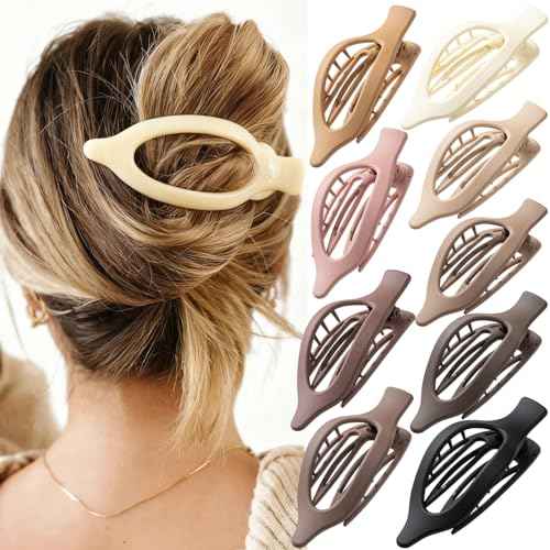 Flat Hair Clips, 9 PCS 4.7 Inch Large Side Slide Volume Duckbill Clips for Women & Girls, Internal Tooth Design, Strong Hold Matte Hair Clips for Thick Hair & Thin Hair,French Concord Clip