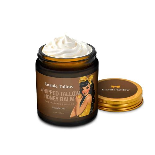 Enable Tallow Face & Body Cream – Whipped Beef Tallow & Manuka Honey Balm for Dry Skin, Eczema & Sensitive Skin – Natural Moisturizer, Sandalwood Scent, 4oz