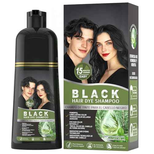 gowwim Black Hair Dye Shampoo, Natural Plant-Based Semi Permanent Hair Color Shampoo for Instant Grey Coverage Touch up for Women & Men Long-Lasting 500ml