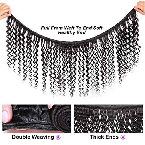 3 Bundles with Closure Human Hair (14 16 18+12 Closure) Deep Wave Bundles with Closure 100% Unprocessed Brazilian Virgin Remy Hair 4x4 Lace Closure with Baby Hair Free Part Pre Plucked for Black Women