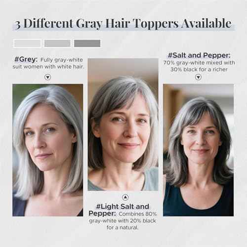 Human Hair Topper for Women, with Silk Base 3.94x4.72, 12 Inches, 4 Clips, for Thinning Hair, with Front Bangs, Salt and Pepper Color, Natural Look