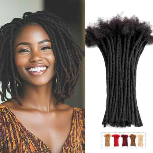 Teresa 8 Inch 0.4cm Width Loc Extension Human Hair Natural Black 60 Strands Full Hand-made Permanent Locs Extensions Can Be Dyed and Bleached for Men/Women/Kids Real Dreadlock Extensions Human Hair