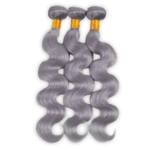 Grey Bundles Human Hair Body Wave Bundles 16 16 16 Inch Gray Body Wave Human Hair Extensions Double Weft Unprocessed Brazilian Virgin Hair 3 Bundle 50 Grams Per Bundle