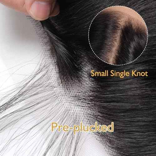 5x5 HD Lace Closure Brazilian Virgin Human Hair Straight 20 Inch Natural Black Single Knot Invisible Pre-Plucked Ultra-Thin Lace Part Closure for Black Women