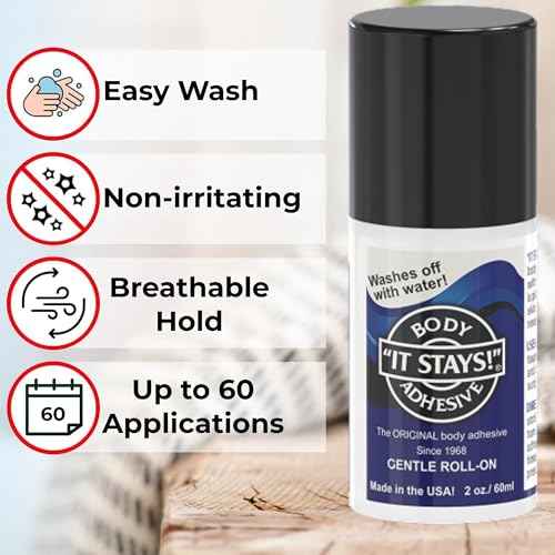 ABSOLUTE SUPPORT It Stays! Roll-On Body Fixative Glue 2 oz Adhesive - Made in USA - 3 Bottle Value Pack