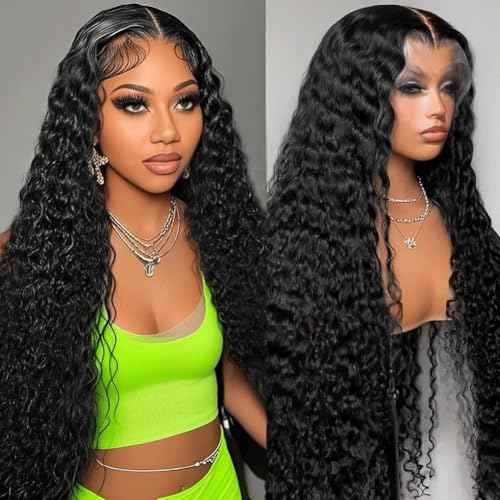 Deep Wave Lace Front Wigs Human Hair Pre Plucked 13x6 Deep Curly Wig Human Hair for Black Women 180% Density Wet and Wavy HD Lace Frontal Wigs Human Hair with Natural Hairline 20 Inch