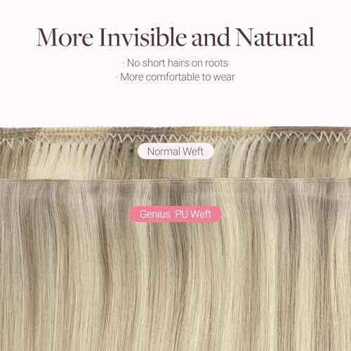 GOO GOO Tape In Weft Hair Extensions Human Hair, Genius PU Long Weft Tape In Hair Extensions Real Human Hair, Silky Easy to Use, P17A/60A Ash Blonde Highlighted Platinum Blonde 22 inch 60g