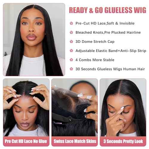 9x6 Glueless Wigs, Pre Plucked & Pre Cut, 180% Density HD Lace Closure, Straight Lace Front, 20" Inch Ready to Wear Wigs