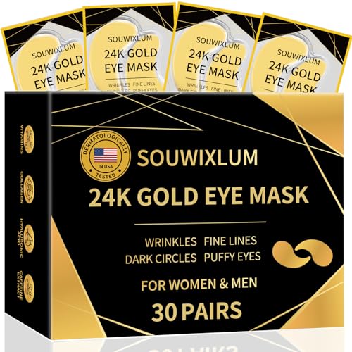 Under Eye Patches For Puffy Eyes 30Pairs, 24K Gold Eye Mask For Dark Circles and Puffiness, Under Eye Mask Patches Skincare, Eye Gel Pads, Eye Patches For Wrinkles, Puffy Eyes Bags Treatment Women Men