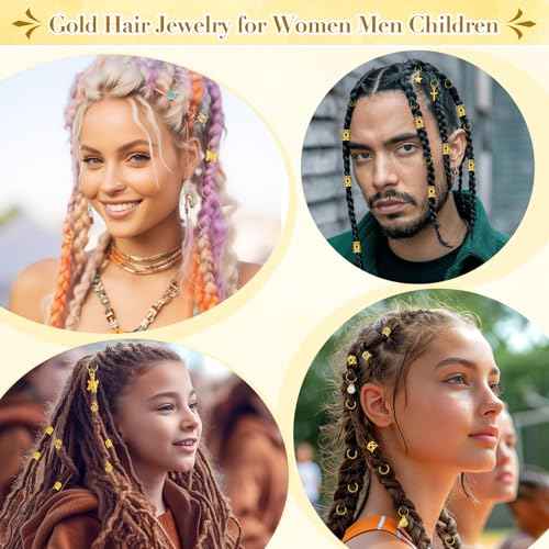 255 PCS Gold Hair Jewelry for Braids, 38 Styles Loc Hair Charms for Women Men, Metal Hair Cuffs Rings Clips for Dreadlock Accessories Hair Braids Jewelry Decorations(Gold)