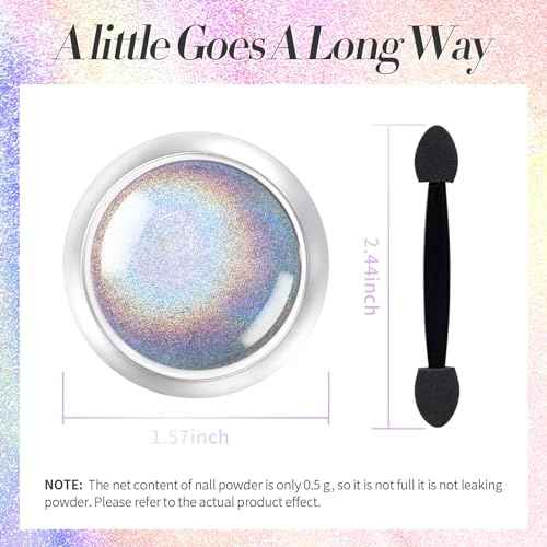 Born Pretty Holographic Nail Powder Fine Rainbow Iridescent Holographic Effect Multi Chrome Manicure Pigment Glitter Dust for Salon Home Nail Art DIY Design
