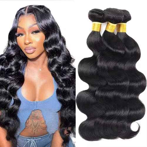 12A Human Hair Bundles 20 20 20 Inch Body Wave Bundles Human Hair 100% Unprocessed Brazilian Virgin Weave 3 Bundle for Women Natural Black Wet and Wavy Human Hair Extensions