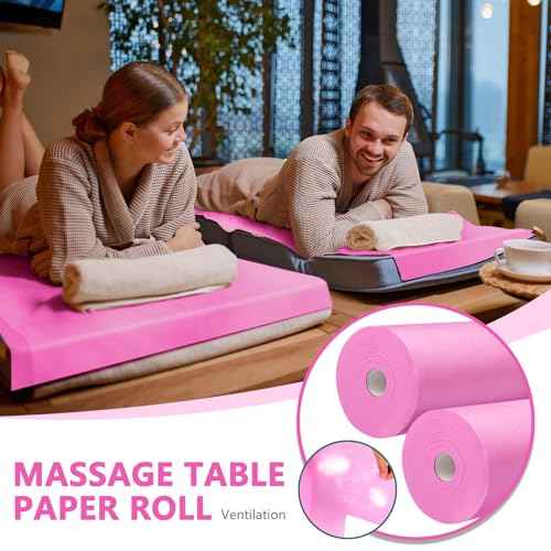 Tudomro 2 Rolls Disposable Non Woven Bed Sheets 24 x 71 Inch Massage Table Paper Covers Non Woven Fabric Massage Sheets Waterproof Spa Breathable Bed Cover for Beauty Salon (Pink)
