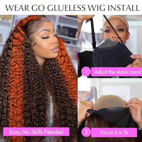 Ginger Orange Glueless Wigs Human Hair Ombre Pre Plucked Pre Cut 9x6 Deep Wave Lace Front Wigs Human Hair 9x6 Ginger Colored Deep Curly HD Lace Frontal Wig Brazilian Hair 20inch 180% Denstiy