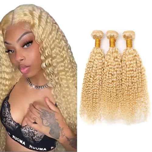 Gold Blonde 613 Human Hair Bundles 26 28 30 Inch Water Wave Bundles Human Hair 12A Raw Unprocessed Virgin Quick Weave Hair for Black Women Gold Blonde 613 Color