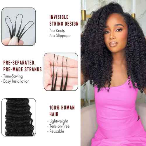 100% Human Hair Knotless Pre-Separated Crochet Hair Extensions with Spiral End Feather Hair Water Curly Feather Line Hair Extensions Natural Color 16Inch 120g