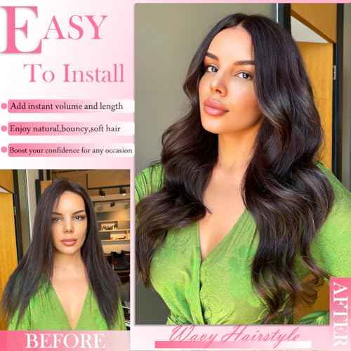 Dark Brown Clip in Hair Extensions Real Human Hair 8Pcs 130g with 18 Clips Body Wave Human Hair Clip in Extensions for Women Full and Thick Brown Wavy Human Hair Extensions (#2,22 Inch)