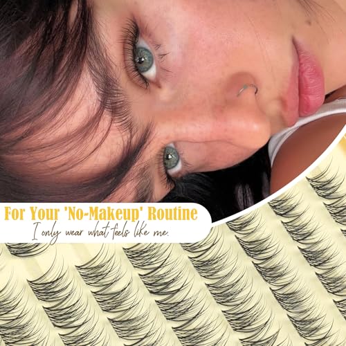 Natural Lash Clusters Kit 8-12MM Short Cluster Eyelash Extensions Kit Clear Band Cluster Lashes Wispy Eyelash Clusters CC-Curly Fluffy Individual Lashes with Lash Bond and Seal for Easy Application