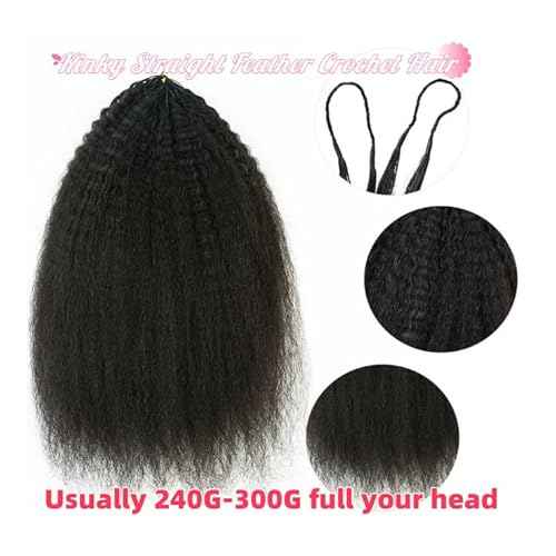 Kinky Straight Feather Crochet Hair Extensions Pre Looped Crochet Human Hair Curly For Black Women Pre Separated Knotless Crochet Hair 16Inch 120g
