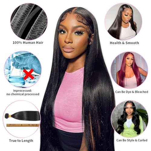 Straight Human Hair Bundles,Brazilian Virgin Human Hair Bundles Straight,100% Unprocessed Raw Human Hair Extensions 14 14 14 Inch,No shedding No Tangle Double Strong Weft,Natural Black Color