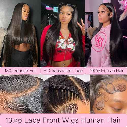 13x6 Lace Front Wigs Human Hair 28 Inch Straight HD Transparent Lace Front Wigs Human Hair Pre Plucked Natural Color 200 Density With Baby Hair for Women