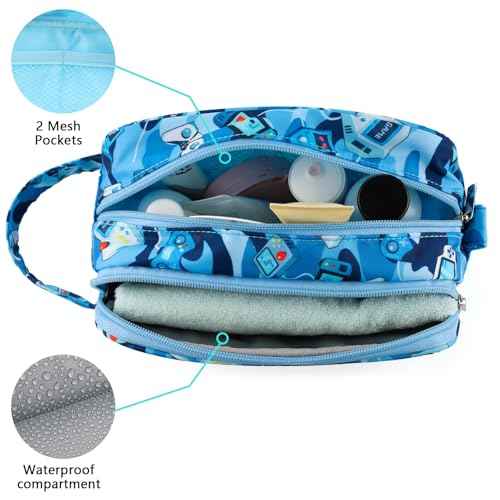Kids Toiletry Bag for Boys, Travel Toiletry Bag for Little Young Boys Waterproof Hanging Wash Bag Toddler Traveling Toiletries, Games Camo Blue