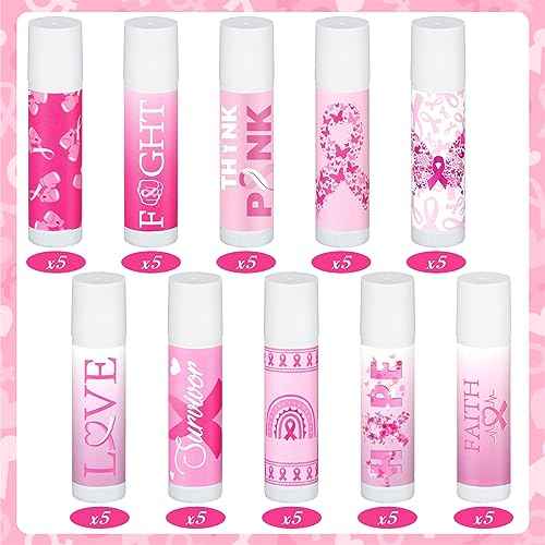 100 Pcs Breast Cancer Awareness Lip Balms Bulk Small Pink Ribbon Thank You Gifts Set Breast Cancer Awareness Bulk Items Natural Moisturizing Lip Care Product Survivor Gifts for Women