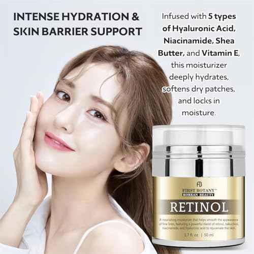 First Botany Korean Retinol Moisturizer Face Cream - Hydrating Anti-Aging Facial & Neck Cream with Bakuchiol, Niacinamide & Hyaluronic Acid - Made in Korea, Cruelty-Free 1.7 Fl Oz