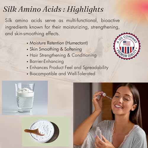 Hydrolyzed Silk Amino Acid Powder Cosmetic Grade for Hair Skin Nails Moisture Retention 100% Pure Use in Formulations or Add to Your Favorite Products (2 oz)