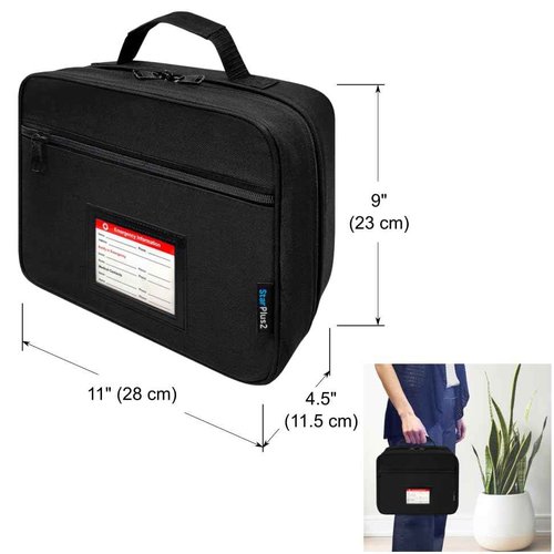 StarPlus2 Large Padded Pill Bottle Organizer with Emergency Card, Medicine Bag, Case, Carrier for Medications, Vitamins, and Medical Supplies - Travel Medicine Organizer, Home Storage Med Bag - Black