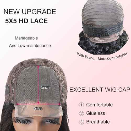 SODLIS 5x5 HD Lace Closure Wigs Wear And Go Glueless Wigs Pre Plucked With Baby Hair Ready to Go Deep Wave Lace Front Wigs for Women (Black, 24 Inch, Curly)