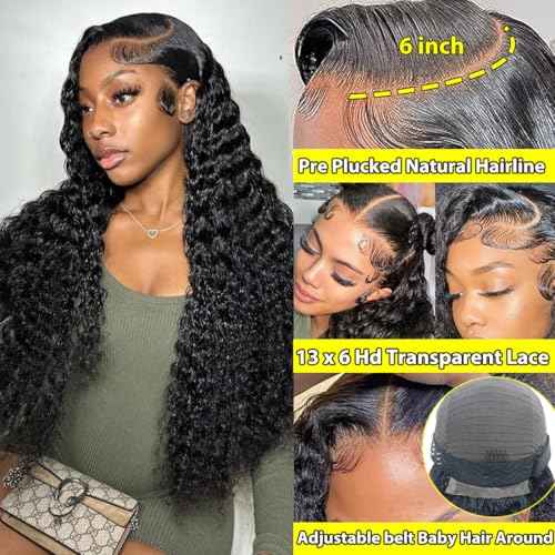 Deep Wave Lace Front Wigs Human Hair 13x6 HD Lace Front Wigs Human Hair Deep Curly Wig for Black Women Pre Plucked Natural Color 28 Inch