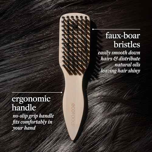 EcoTools Mini Slick Back Hairbrush, Travel Brush, Perfect Ponytail Or Bun, Tease, Smooth & Style Hair, Tame Frizz & Flyaways, Renewable Bamboo Handle & Vegan Boar Bristles, Cruelty-Free, 1 Count
