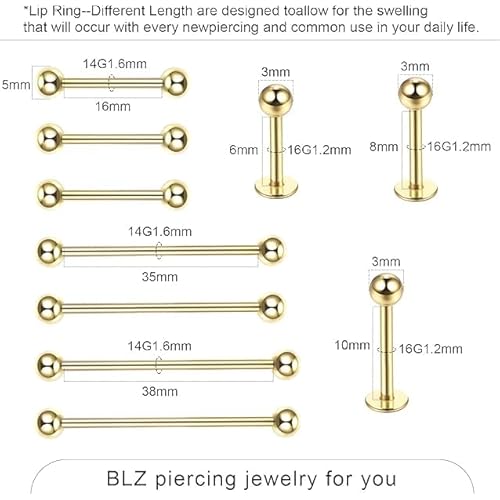 Xpircn Piercing Kits Stainless Steel 20G 18G 16G 14G 12G Lip Nose Tongue Tragus Cartilage Daith Eyebrow Belly Button Rings Clear Retainer Piercing Jewelry