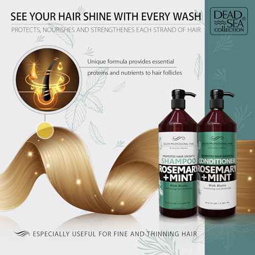 Dead Sea Collection Shampoo and Conditioner Set for Strengthening and Volume - Pure Dead Sea Minerals, Rosemary and Mint ? Hair Care - Nutrition, Repair and Shine - Pack of 2 (33.8 & 30.6 Fl. Oz)