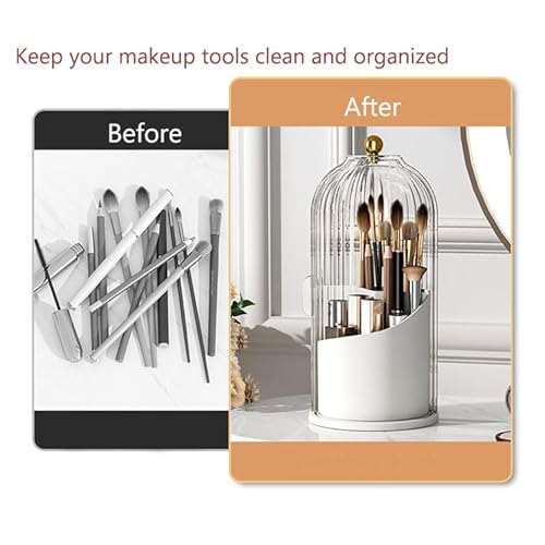 360¡ÆRotating Makeup Brushes holder with Lid£¬Make Up Organizers and Storage for Vanity Countertop or Bedroom Dresser£¨Transparent white£©