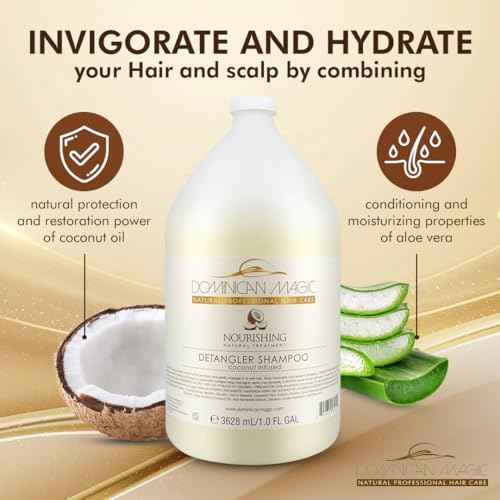 Dominican Magic Coconut Detangler Shampoo and Conditioner - Natural Hydrating Shampoo and Conditioner with Coconut Oil and Aloe Vera for Dry Hair, (1 Gal x 2)