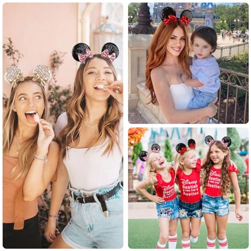 Tobeffect Mouse Ears Hair Bows Clips Glitter Mice Ears Pack Cute Hair Bow Hair Accessories for Women Costume Birthday Party Favor Vacation Halloween Christmas Decoration