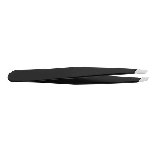 Eyebrow Tweezers Stainless Steel Facial Hair Removal Tweezers for Men & Women in Black with Slanted Tip for Easy Plucking by AURAY