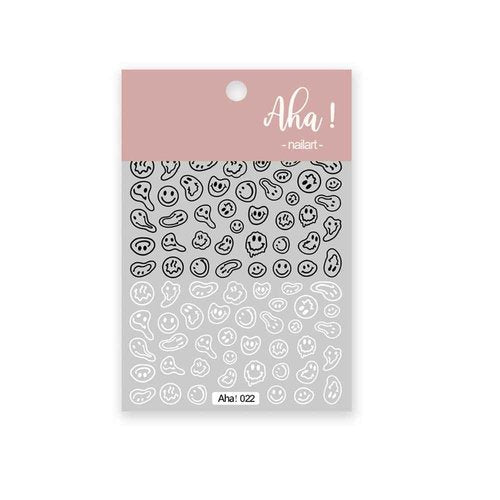 Smiling Face Nail Art Stickers 3D Nail Decals Cute Self-Adhesive Nail Stickers Yellow Black and White Twisted Smiling Face Nail Supplies for Women Girls Kids Nail Decorations